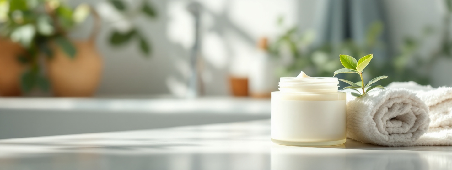 Natürliche Deocreme im Tiegel im hellen Badezimmer